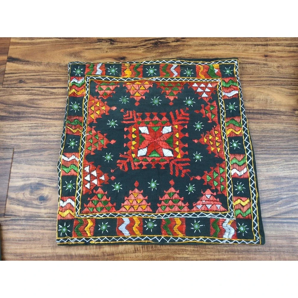 Vtg Handmade INDIAN BANJARA Ethnic Tribal Kutchi Rabari Pillow Cover Hand Sewn